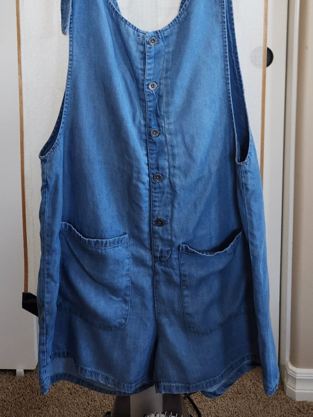 Life in Progress by Forever 21 Chambray Denim Shortalls Romper — Size S